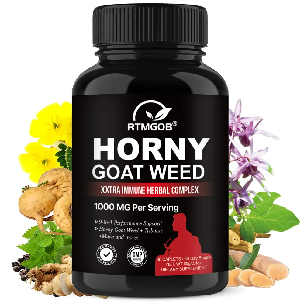 [NEW] RTMGOB Men's Horny Goat Weed Complex Supplement, 9-in-1 Herbal Formula with Maca, Tongkat Ali, Tribulus, L-Arginine & Panax Ginseng, Daily Energy Performance & Wellness Support, 60 Count