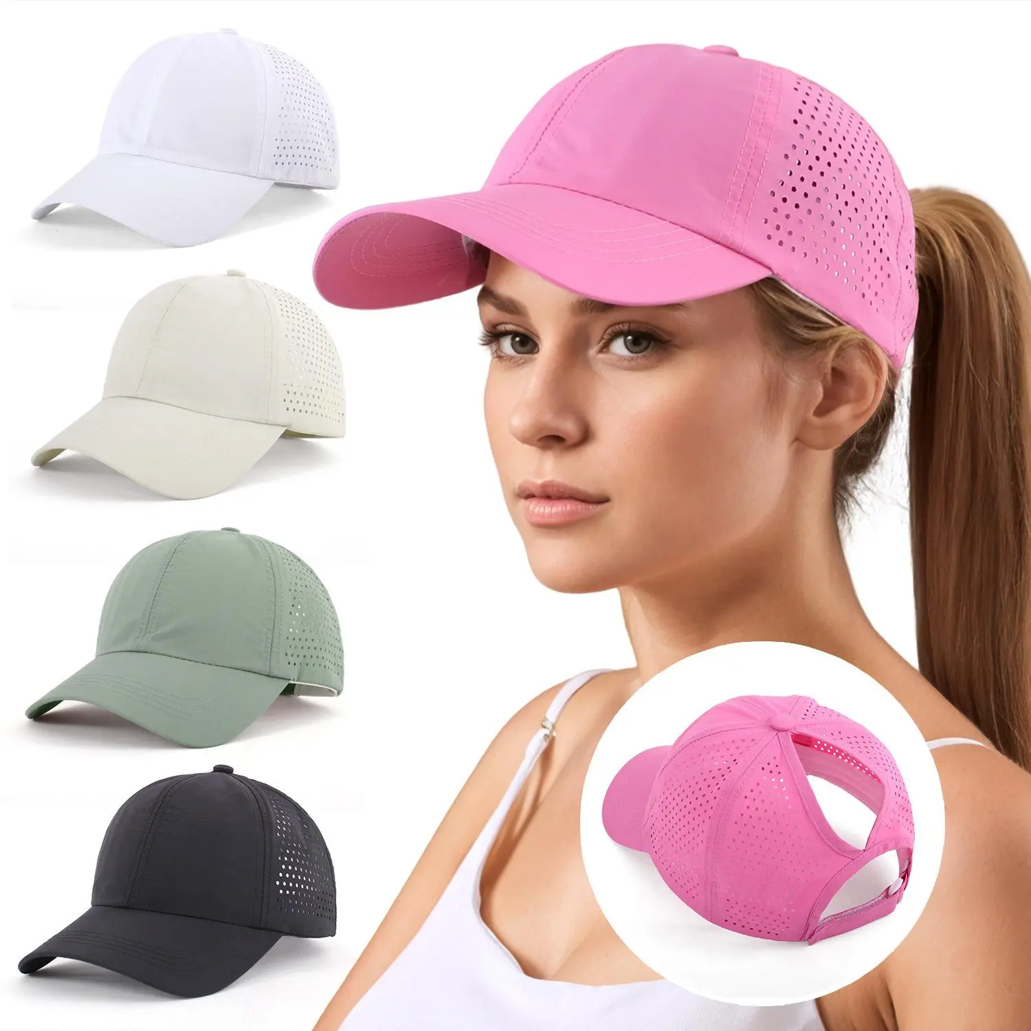Casual Ponytail Baseball Cap for Women & Men - Trendy Distressed Sun Protection Hat with Braided Hole, Perfect for Back to School & Outdoor Activities