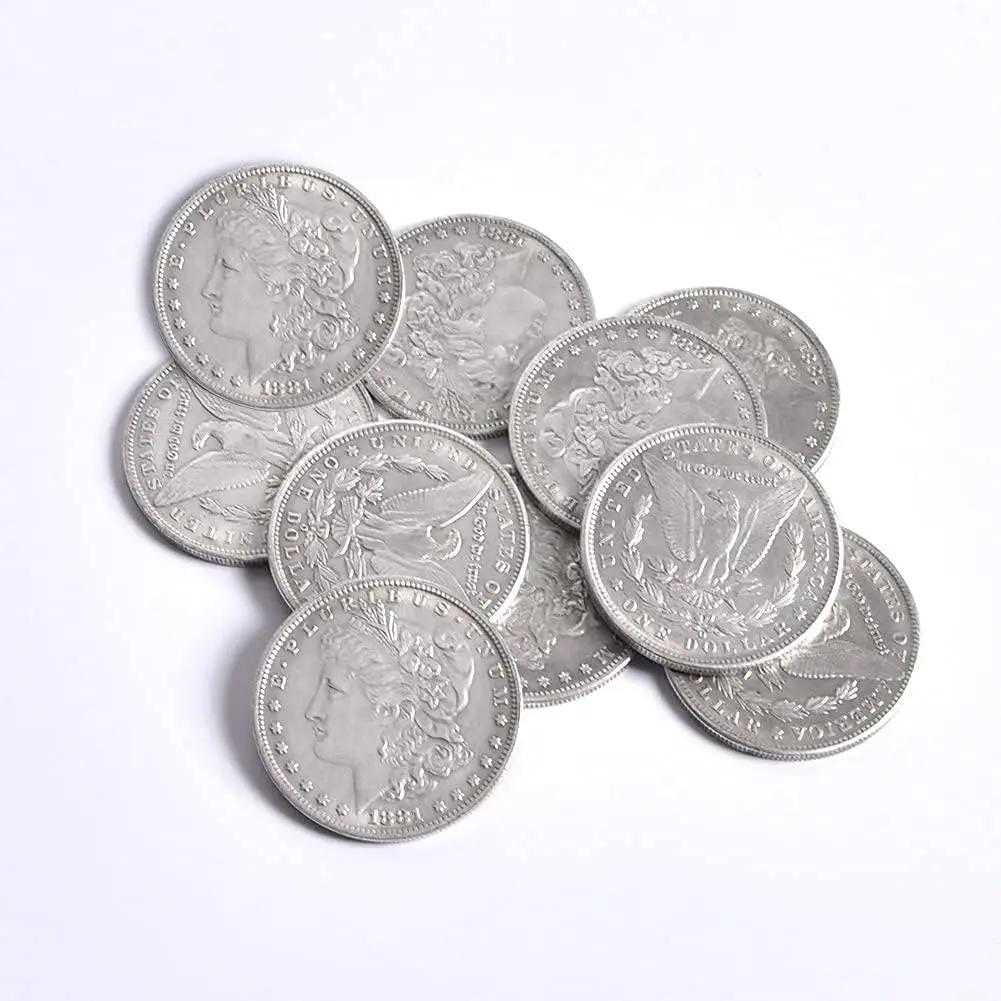 SUMAG Metal Magic Coins Steel Morgan Dollar Coin Magic Trick (3.8cm Dia) Copy Coin Magic Props Accessories Magic Appearing/Disappearing Magic Illusion (10 Pcs)