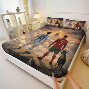 Legend Football Pattern Bedding Set, Soft Microfiber Elastic Deep Pocket Sheets & Pillowcases, Sunset Art Background, Dorm Room Decor