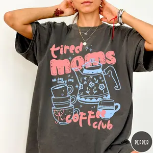 Tired Moms Coffee Club Comfort Colors® T-Shirt, Funny Retro Coffee Lover Graphic Tee, Mom Life T Shirt, Vintage Preppy Espresso Shirt