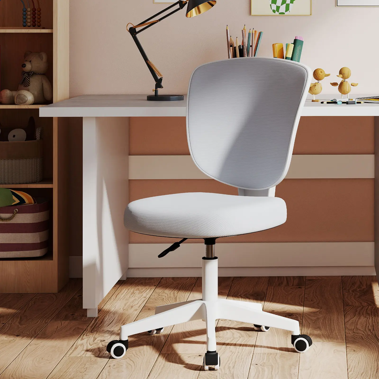 Kids Desk Chair Ergonomic Study Chair with Adjustable Height Swivel Mesh Computer Chair for Boys Girls Students Age 5-13 Home Bedroom School Use Rolling Wheels Breathable Mesh Material