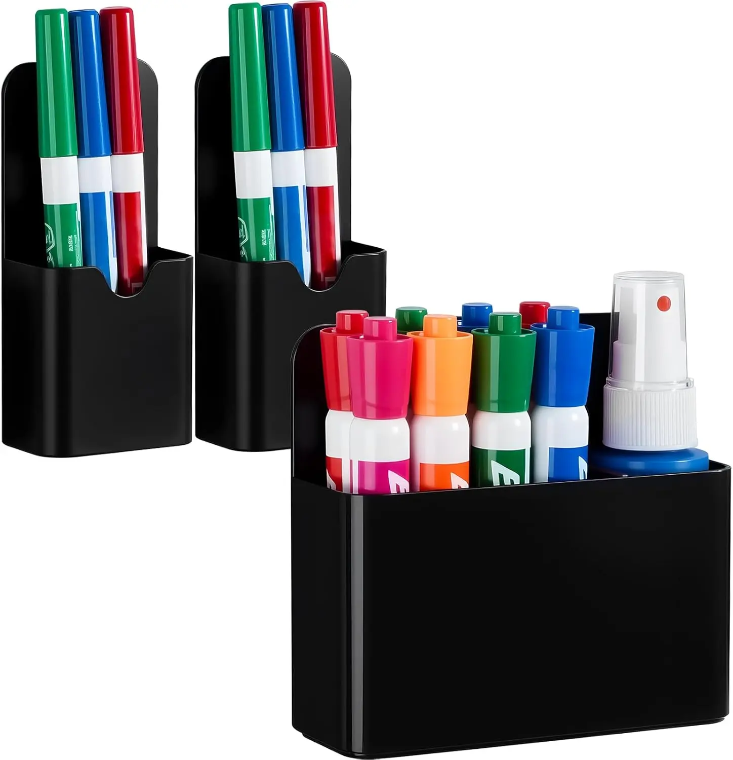 3 Pcs Magnetic Marker Holder for Whiteboard, Plastic Magnet Dry Erase Marker Holders for Fridge Refrigerator, Pen Pencil Cup Holder for School, Classroom Accessories, Locker Organizer-Balck