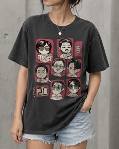 Men's Stylish Soft Round Neck Cotton Oversized Kpop Arirang Vibe Graphic Tshirt - 2.0 Unisex, Cute Group Cartoon Print, Aesthetic Vintage Casual Streetwear Menswear, Relaxed Fit for Day Wear