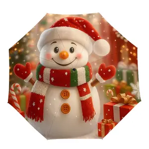 Christmas Atmosphere Automatic Folding Umbrella, Portable 8-Rib Snowman Decor, Lightweight for All Seasons, Perfect Gift
