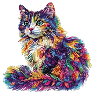 Colorful Cat Wooden Jigsaw Puzzle, Unique Irregular Animal Shape Toy, Creative Handmade Decoration, Holiday Gift Home Decor Family Game