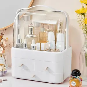 Clear Makeup Organizer with Transparent Lid & Drawers, Large Capacity Cosmetic Storage Box for Vanity, Bedroom & Bathroom