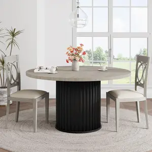 Garvee 47" Industrial Round Dining Table with Sturdy Waveform Metal Pedestal Base, Space-Saving Circle Kitchen Table for 4-6 People, Ideal for Dining Room and Kitchen
