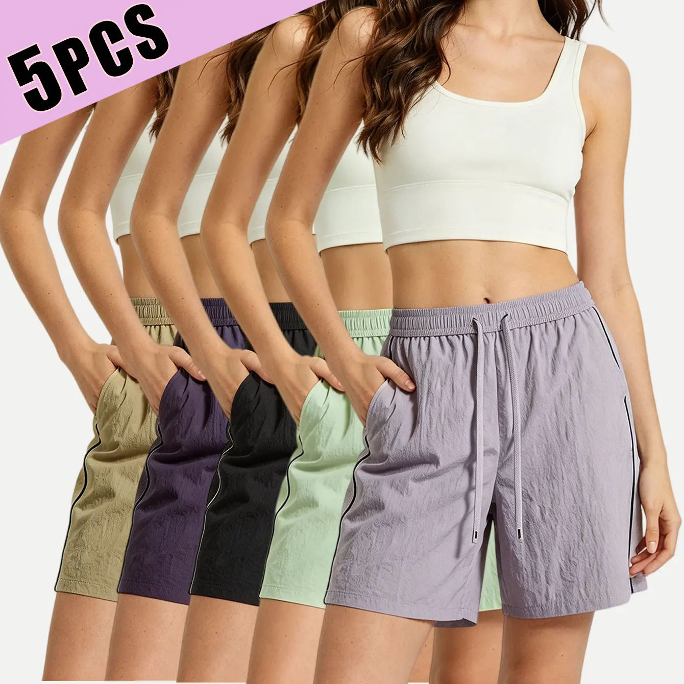 Women's 5-Pack Loose Fit Quick Dry UPF50+ Sun Protection Shorts - Active Athleisure Bottoms with Elastic Drawstring Waist, Lightweight Design for Hiking, Outdoor Wear, Gym Shorts, Athletic Shorts