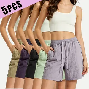 Women's 5-Pack Loose Fit Quick Dry UPF50+ Sun Protection Shorts, Elastic Waist with Drawstring, Sporty Chic for Hiking, Running