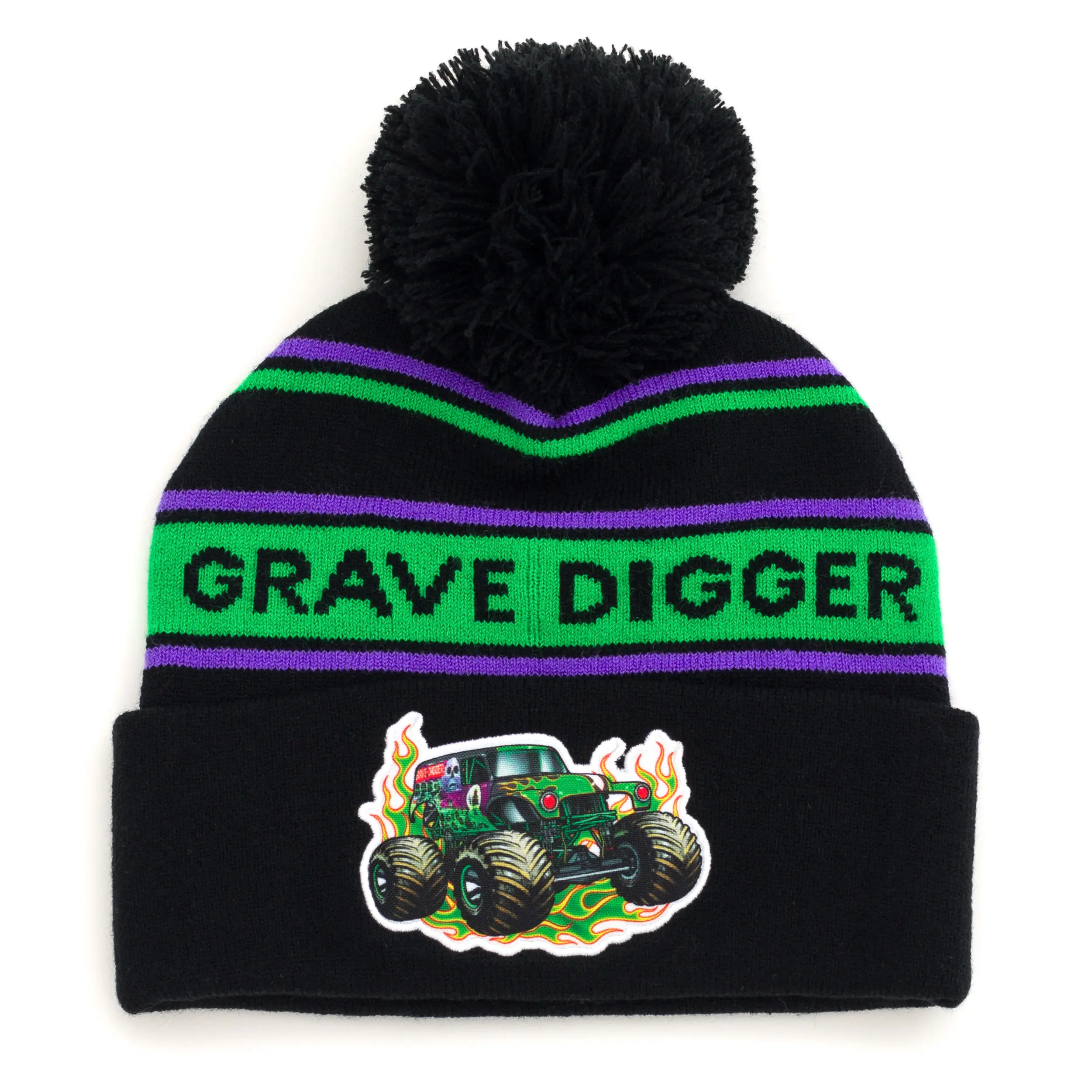 Monster Jam Matching Family Knit Beanie Hat, Knit Fabric, Pom Pom Top, Acrylic, Adults