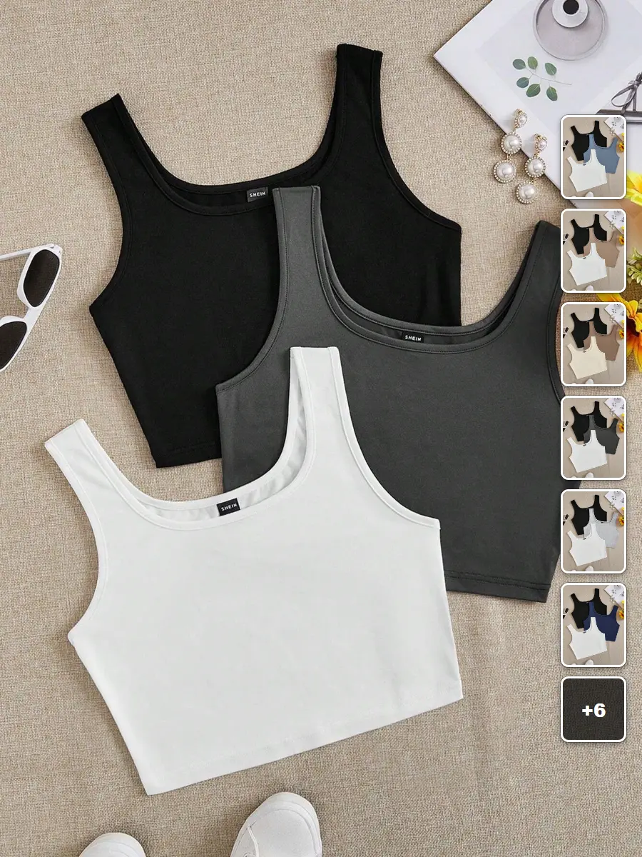 Plus Size Crop Tops Fitted Basic Round Neck Multi-Pack Summer Outfit Everyday Casual