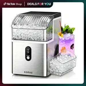 Kismile Countertop Nugget Ice Maker, 35Lbs/24H Fast Ice Making, 7 Mins Quick First Ice, Self-Cleaning Pebble Ice Machine with 1.2L Water Tank, Portable Ice Maker for Home Kitchen Office Bar, Silver