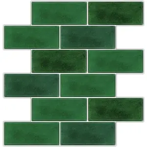 10 Sheets Backsplash Tile Peel and Stick for Kitchen 12"X12"Adhesive  Splash Flat Vinyl Wall Sticker for Bathroom  Renter Friendly Dark Green 2-6 (Not  Tile)