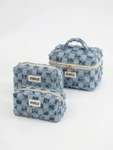 Fashion Plaid Makeup Bag Set, Elegant Tassel Zip Travel Wash Kit, Lightweight Business Storage, Perfect for Home, Travel, School, Gifts