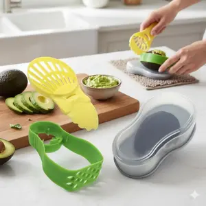 Avocado Tool Trio: Pit Remover, Flesh Scooper, Slicer Set. Effortlessly prep guacamole, salads, healthy meals. Multifunctional kitchen gadget saves time, perfect for fitness meals. Quick, easy, mess-free avocado processing.