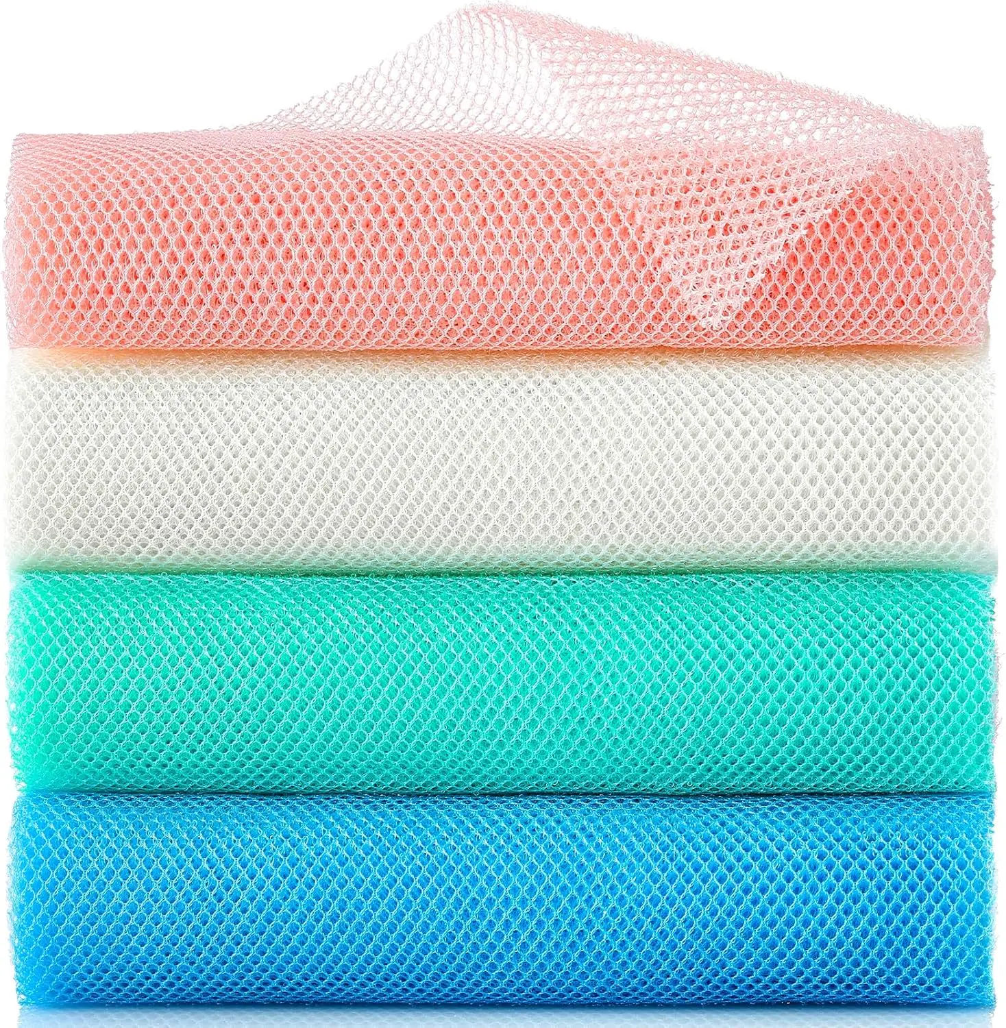 4 Pieces African Exfoliating Net, Long African Net Sponge, Nylon African Net Cloth, Exfoliating Washcloth, Body Scrubbers for Use in Shower, Back Scrubber Skin Smoothers for Bath (Multicolor 4)