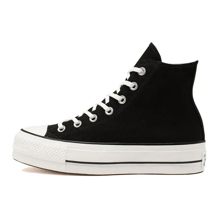 Women's Converse All Star Lift Platform Canvas High-Top Casual Athletic Sports Shoe - Black and White Trainer