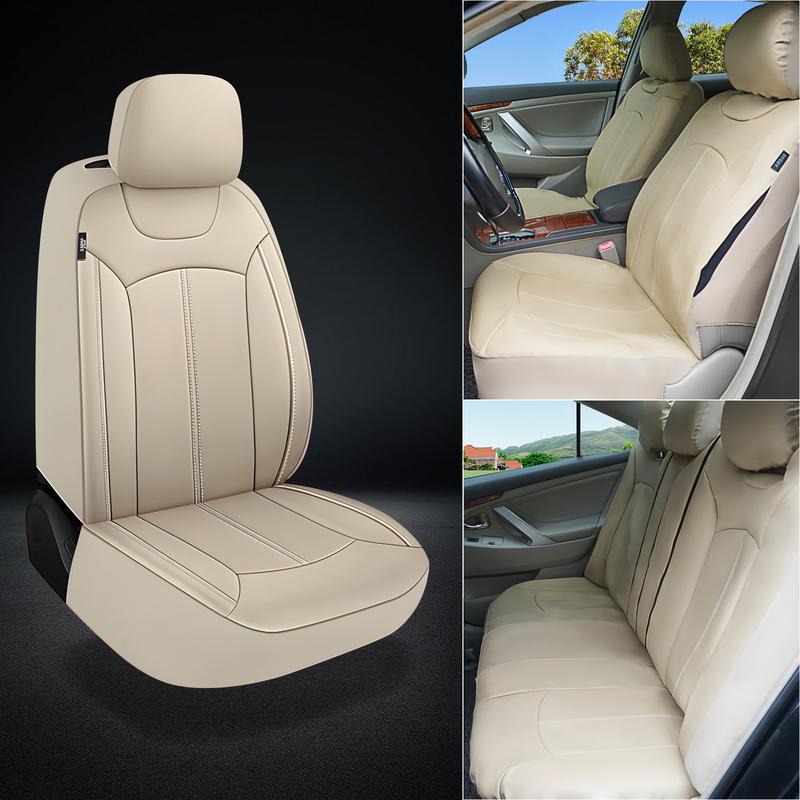 5 Seats Beige PVC Waterproof Car Seat Covers Full Set Universal Fit for Cars SUVs with 3 Zipper Airbag Compatible Truck Cushion Protector