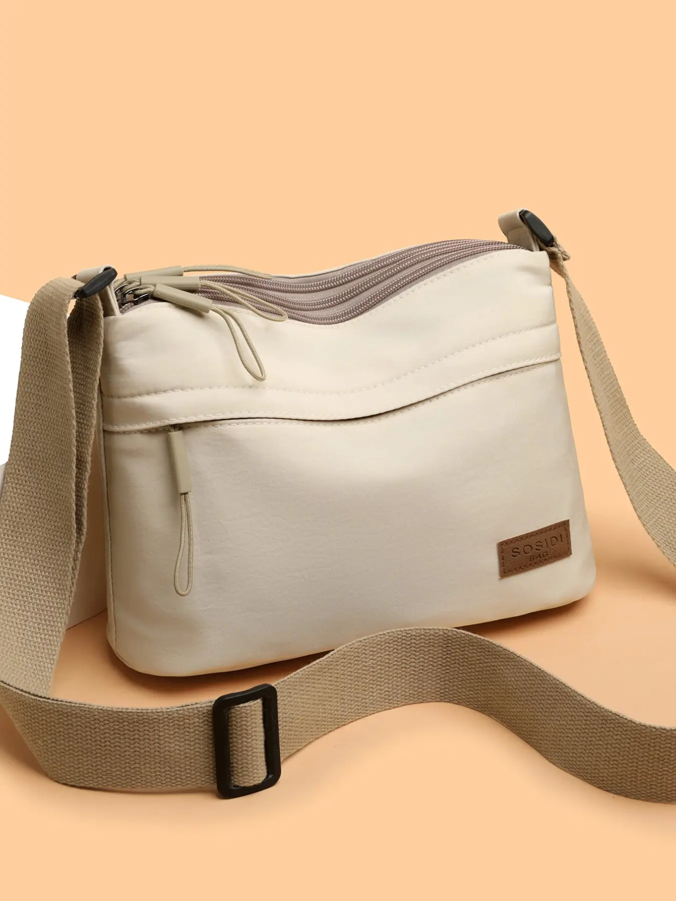 Women's Nylon Crossbody Bag, Multi-Layer Storage, Adjustable Crossbody Shoulder Strap, Zip Closure, Fashionable Casual Backpack for Shopping, Travel, Daily Use, Casual Trendy Bag, Lightweight Zipper Crossbody Bag