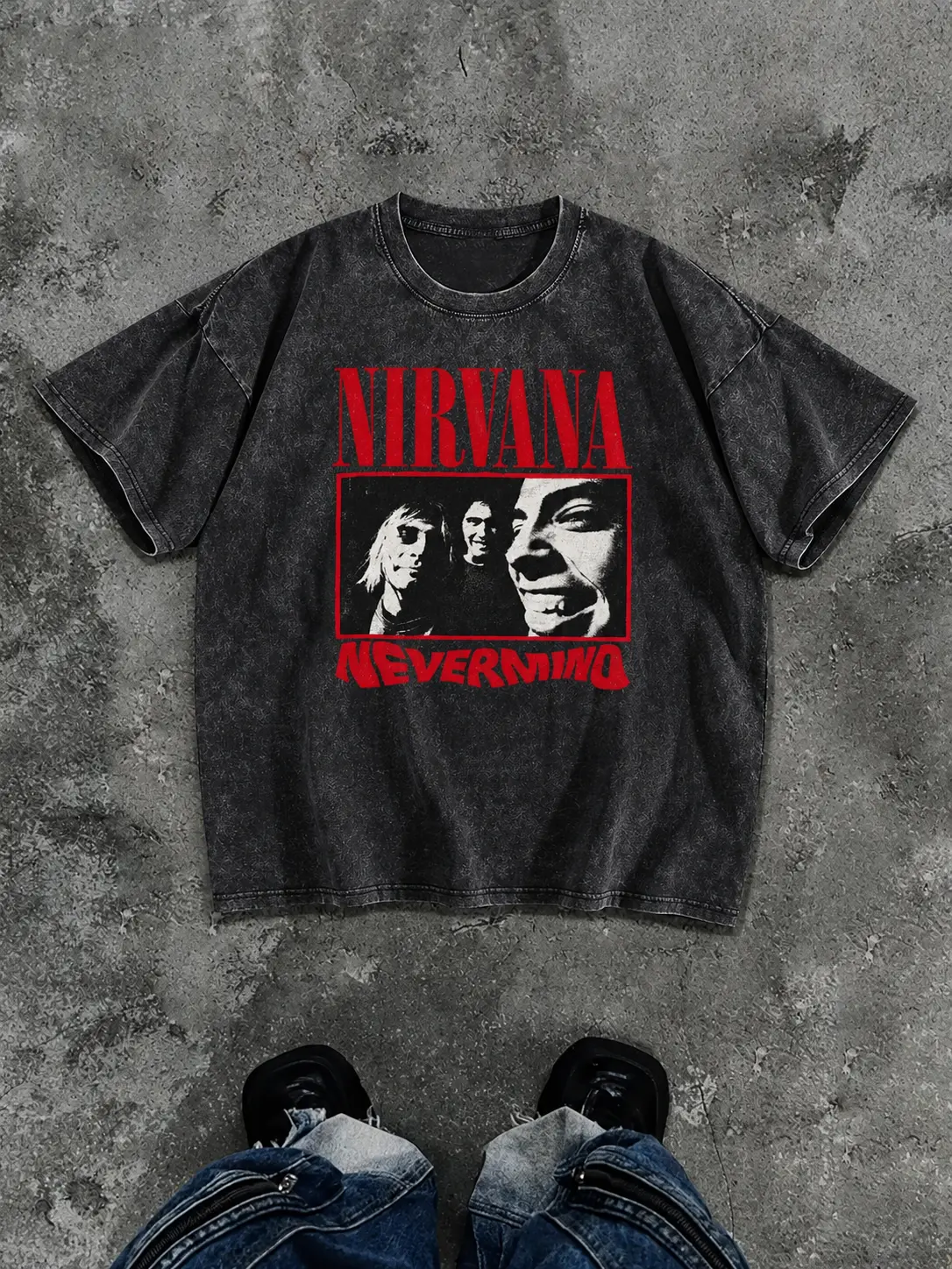 Men's Nirvana Nevermind Vintage Washed Graphic T-Shirt - 90s Grunge Rock Oversized Unisex Short Sleeve Menswear Top, Cargo Casual Distressed Fabric Multi-Size Streetwear Band Tee