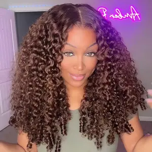 CurlyMe Mocha Mousse Color Burmese Curly Human Hair 7x5 Pre-Cut Lace Wear Go Glueless Wig With Elastic Draw-string