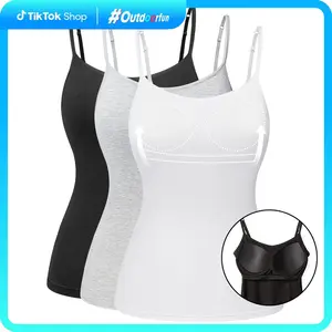 Outdoorfun 3/2/1 Pack Womens Tank Tops with Built in Bra Scoop Neck Women Adjustable Spaghetti Strap Basic Camisole Summer Sleeveless Padded Cami Top, Soft Comfortable Womenswear for Daily Wear Breathable Garment Fitted Spandex