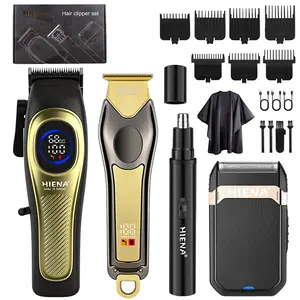 2-piece men's electric hair clipper set, digital display design, Type-C charging, equipped with a base and various specifications of limit combs, allowing for free DIY hairstyles at home