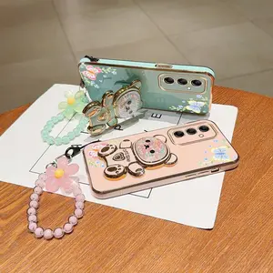 A14 5G Elegant PC Fashion Strap Lanyard Phone Holder Protective Case For Compatible With Samsung Galaxy A14 5G Floral and Butterfly Accents Stand Cover Accessories