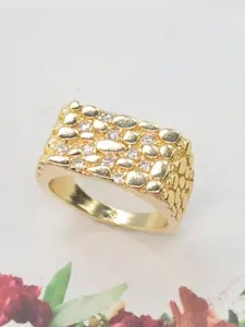 Geometric Texture Copper Metal Vintage Embossed Ring with Zircon Design, Hip Hop Punk Style Ring for Men, Perfect Gift for Parties & Special Occasions