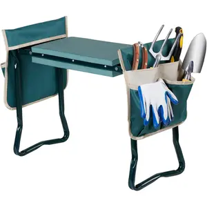 2 in 1 Folding Garden Kneeler Seat, Outdoor Garden Bench Garden Stool w/EVA Foam Kneeling Pad Removable Tools Pouch Steel Frame for Planting, Weeding