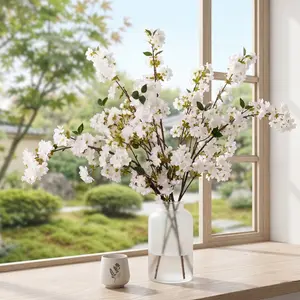 Chessie 3PCS Artificial Cherry Blossom Branches (37In), Silk Long Stem Artificial Flowers Bouquet for Tall Vase, Spring Home & Wedding Decor