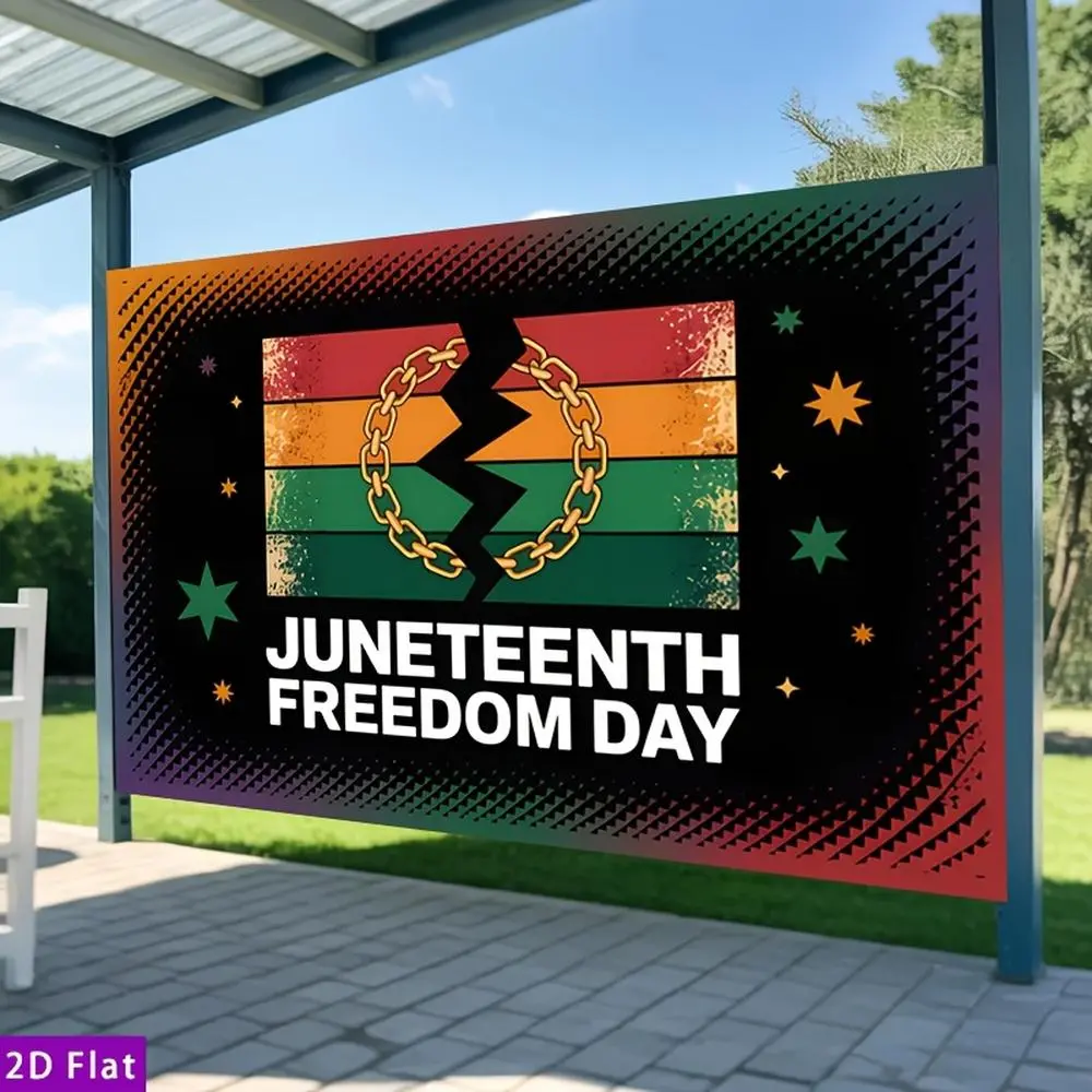2D Flat - 2D Flat - for Party Banners 2D Flat Banner, 1pc Polyester Backdrop Juneteenth Freedom Day Broken Chain Pan African Black Liberation Art Print, for Party Decor Farm, Garden, Home, Room, Club, No El