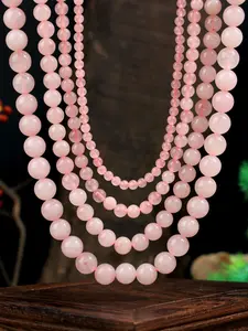 1pc Bohemian Natural Rose Quartz Beads Necklace, Pink Crystal Versatile Handmade Choker Women's Jewelry, Healing Crystals, Perfect Gift for Valentine's Day & Birthdays