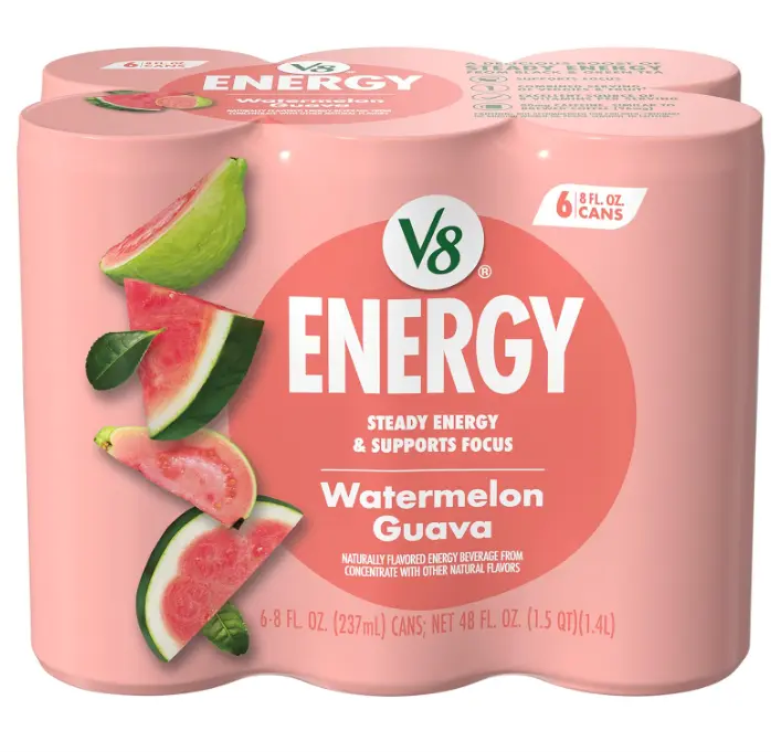 V8 Energy Watermelon Guava Energy Drink, 8 fl oz Can (6 Pack)
