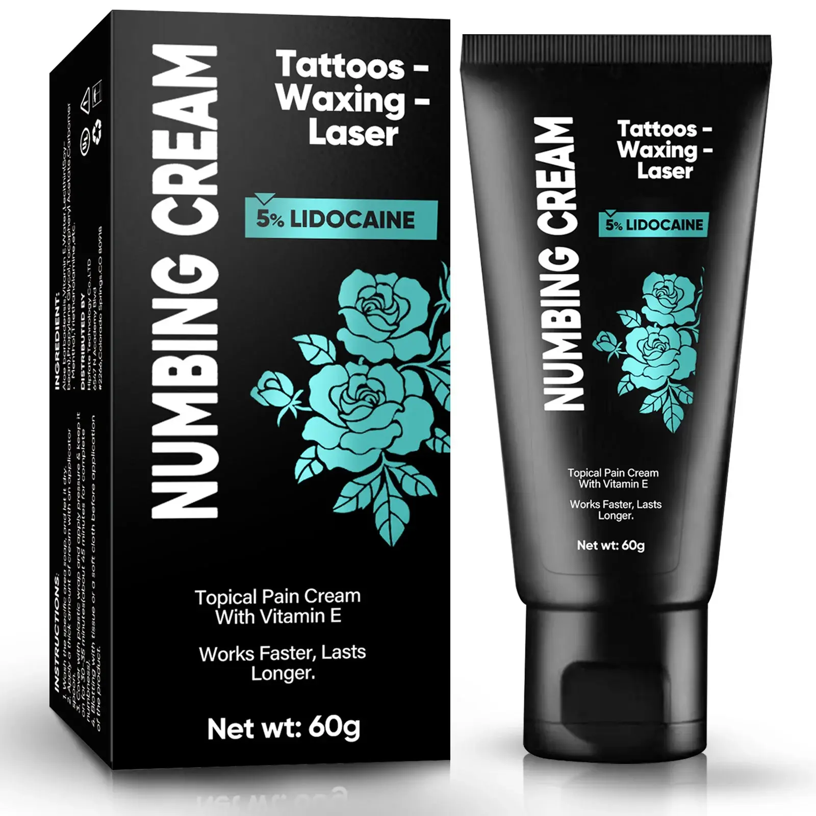 5% Lidocaine Numbing Cream - Maximum Strength Topical Anesthetic with Cool Menthol for Cosmetic Uses, Tattoos (60g, Long-Lasting)