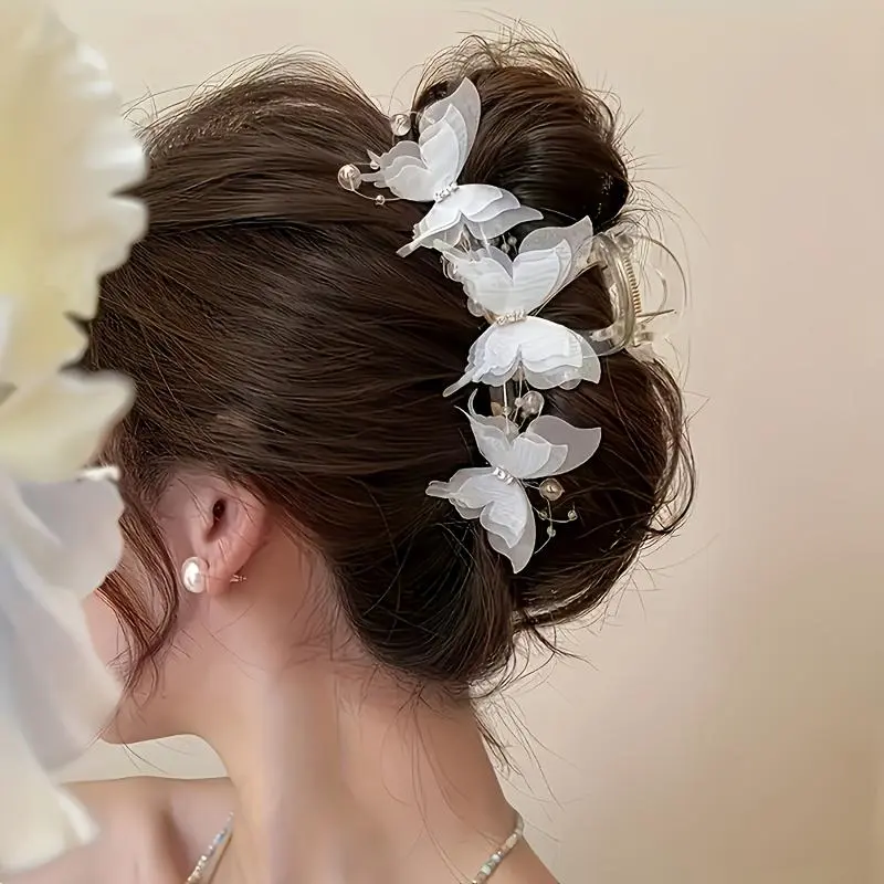 Elegant Rhinestone Beaded Butterfly Hair Claw Clip - Y2K  display picture 1