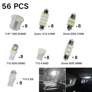 56Pcs Car LED Interior Light Kit 6000K Super Bright White Bulbs Set for Dome Map Door Trunk License Plate Lights Energy-Saving Long-Lasting Universal Fit Easy Installation gauge cluster