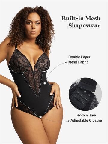 Popilush The Shapewear Bodysuit Deep-V Neck Lace Bodysuits Basic Womenswear Tops Or Leather Skirts Underwear Sleeveless