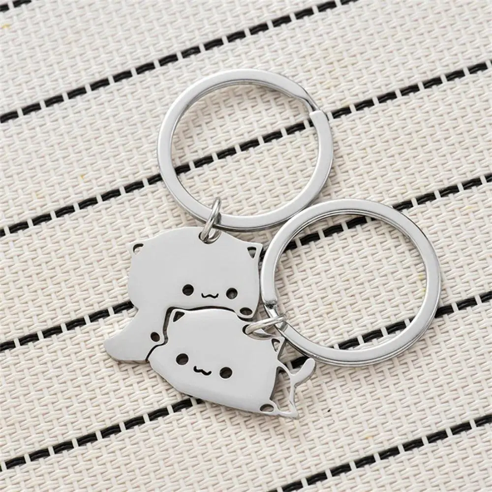 1 Pair Cute Cat Keychain Key Ring Couple Lover Kawaii Animal Matching Keyring Pendants Hanging Jewelry Valentine's Day Gift