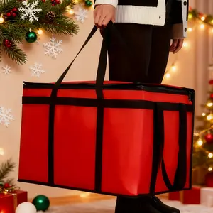 1pc XXXL Oversized Red Insulated Delivery Bag - Cold-Resistant, Heat-Resistant, Foldable, And Durable with 2mm Grid-Pattern Pearl And Non-Woven Fabric, Warmer Than Aluminum Foil - Reusable Shopping And Food Storage Bag for Hot Meal Delivery