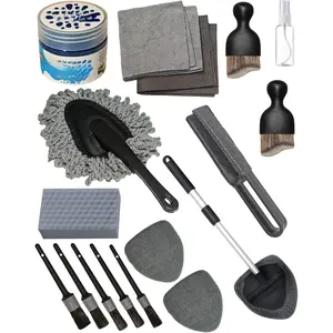 Professional Car Interior Detailing Kit All-in-One Cleaning Tools for Windows, Dashboard, Vents, Windshield Cleaner Brush, Magic Sponge, Chamois Cloth, Detailing Brushes & Accessories