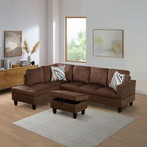Pet-Proof Brown Microfiber Sofa Set, 3-Piece Stain-Resistant Living Room Couch, Durable Faux Suede Upholstered Furniture for Family & Kids