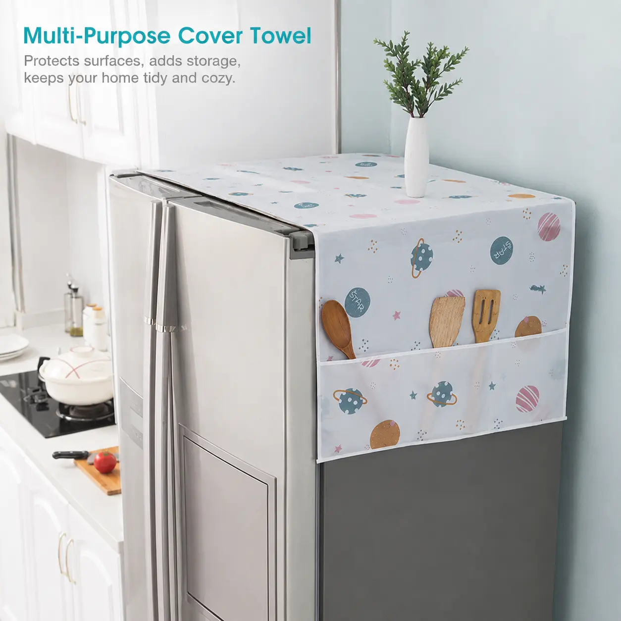 1 Count 60cm*180cm Random Pattern, Household Appliance Dust Cover with Storage Pockets for Fridge Washing Machine Microwave Oven