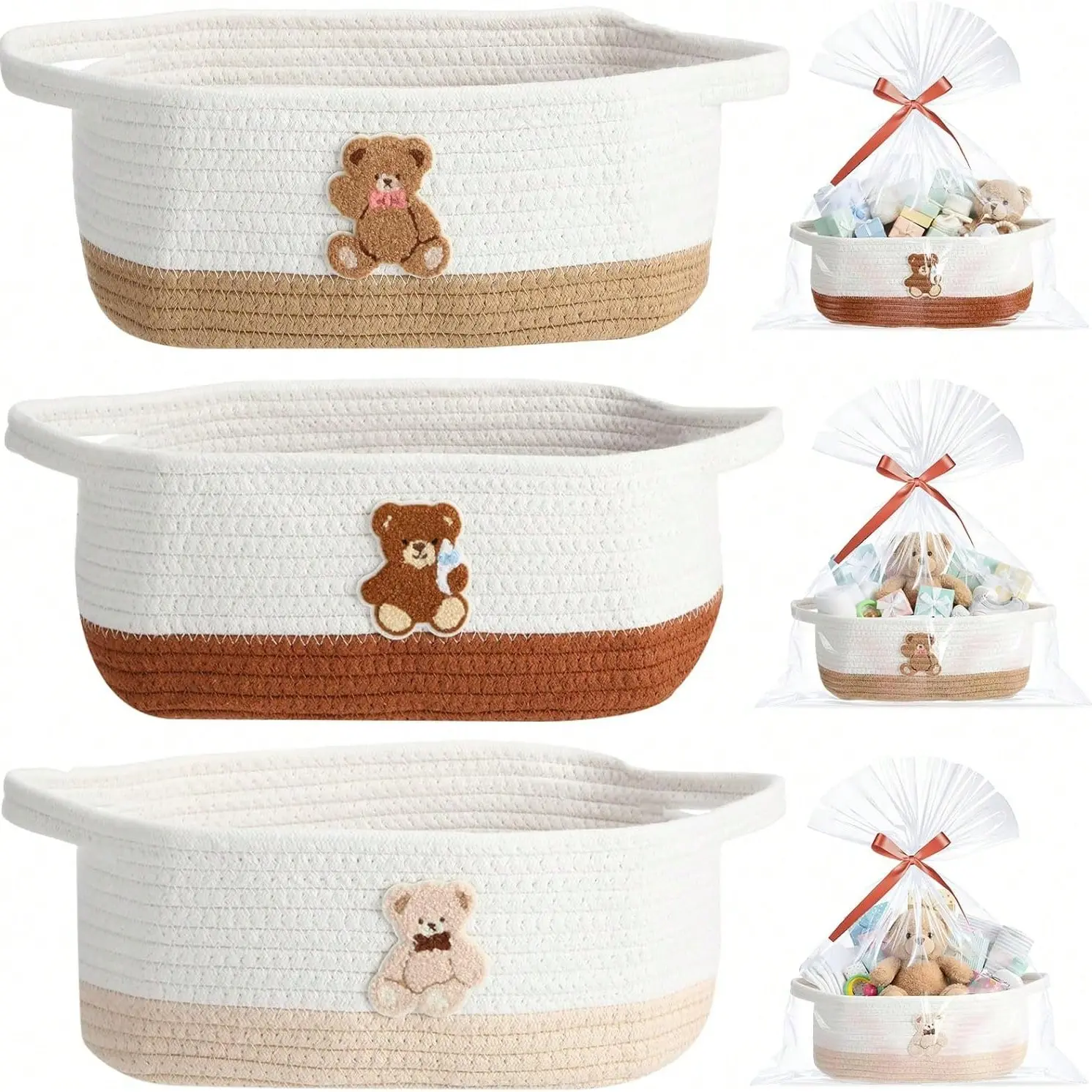Cute Bear Diaper Basket with Gift Bag and Ribbon, Decorative Storage Basket, Portable Baby Wipe Holder, Perfect for Weddings and Birthdays