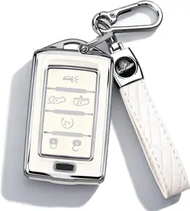 for Jeep 6 Buttons Key Fob Cover, Key Fob Case with Keychain for Jeep 2022-2024 Cherokee Grand Cherokee Wagoneer Grand Wagoneer Compass Renegade Soft Full Protection Car Accessorie White-Silvery