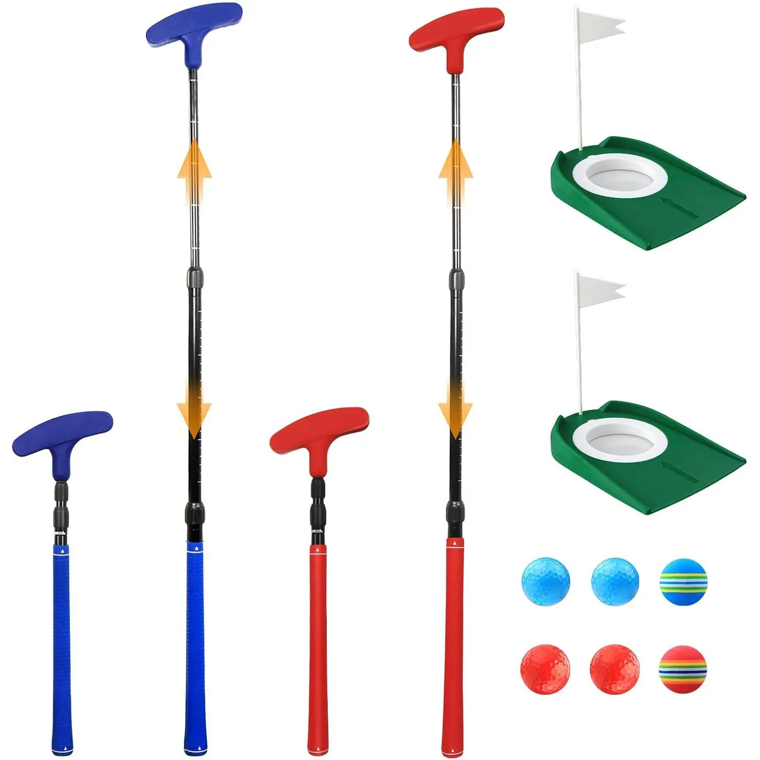Adjustable Golf Putter, Mini Golf Set - 2  Golf Clubs with 6 Golf Balls & 2 Cup with Flag, Two-Way  Putter for Right & Left Handed, Battle Golf for  for  & Junior