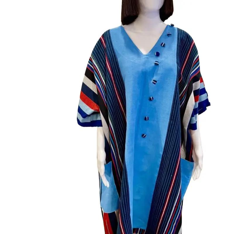 Asoke Kimono and Bubu Casual Women's Outfit with V-Neckline and Colorful Stripes - Womenswear
