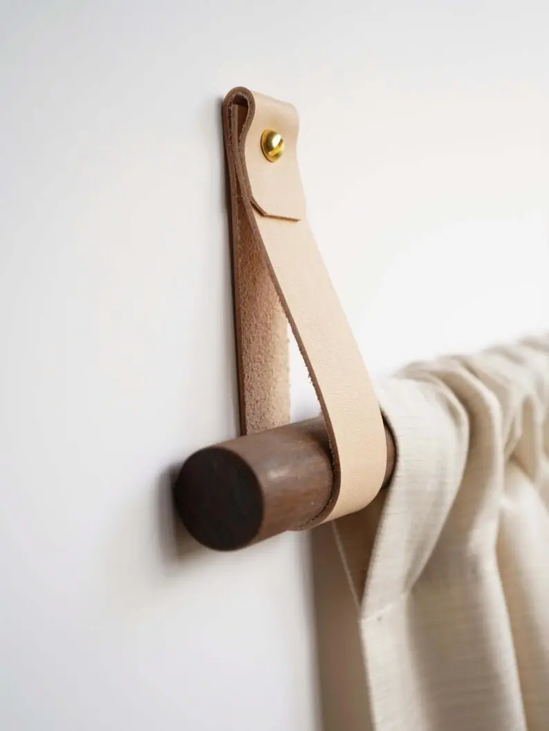 Curtain rod strap holder leather curtain rod bracket holders leather loop for wall boho pole hanger wall blanket display farm house style
