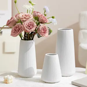Ceramic-Like Plastic Vases Set of 3 - Shatterproof Lightweight PP for Indoor/Outdoor, Tall/Medium/Small, Patio Decor Kids & Pets Friendly, Modern Home, Home Decorative Vase